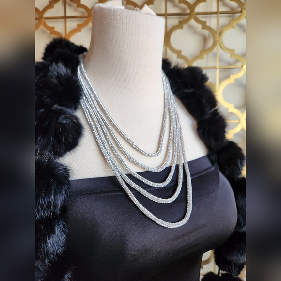 Elegant 4 Strand Silver Layered Necklace - Picture 9 of 17